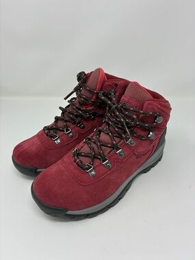 Columbia Women's Red Burgundy Waterproof Hiking Boots Genuine Suede
